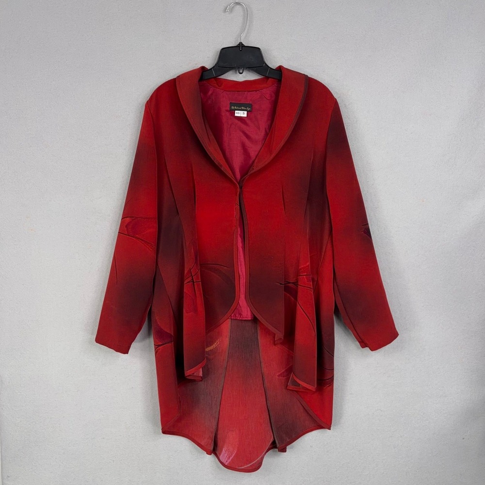 TA/Behind Blue Eyes Jacket Women XS Red Abstract Hi-Low Avant Garde Art to Wear